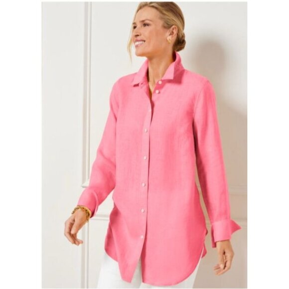 Talbots Womens Button-Up Pink boyfriend Linen Shirt tunic size XL - Picture 1 of 6